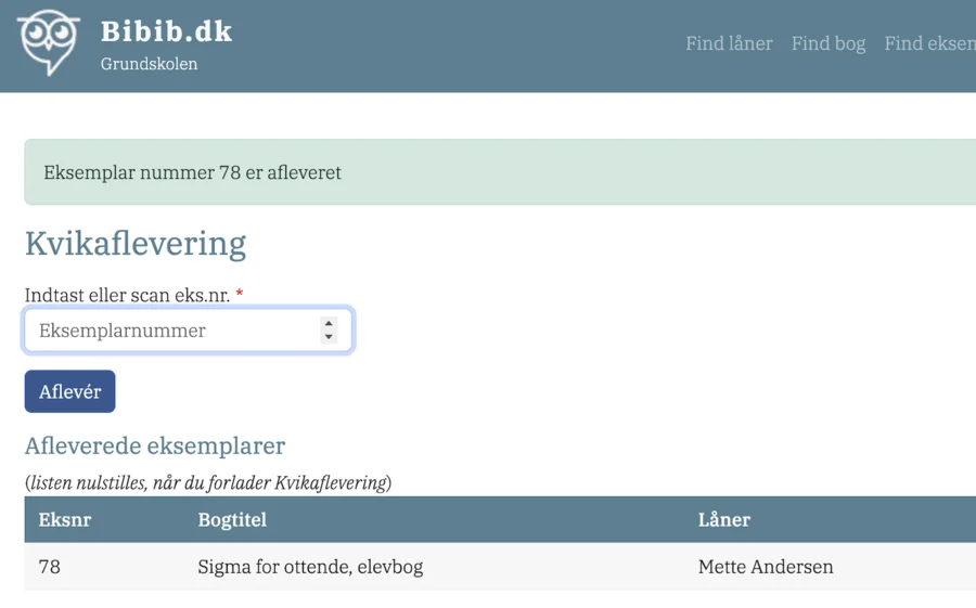 Kvikaflevering: scan eller indtast eksemplarnummer